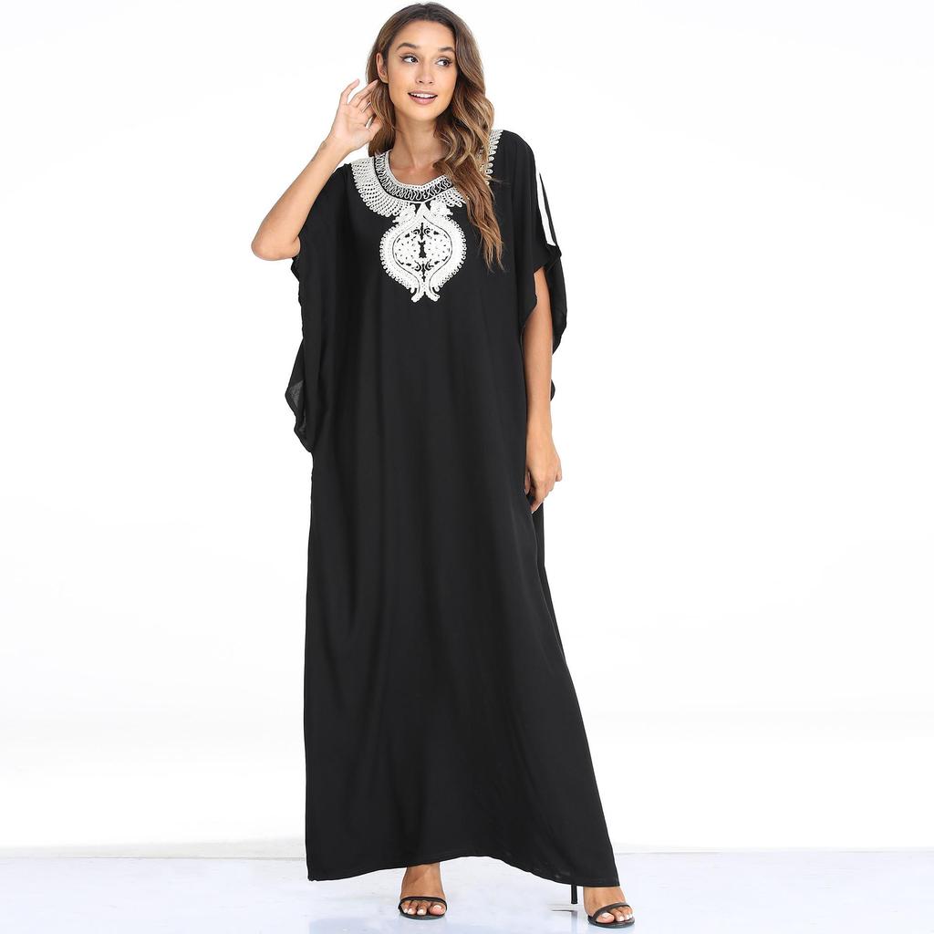 Muslim Women's Short-Sleeve Kaftan: Loose Fit Long Dress In Large Sizes