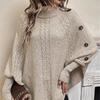 Autumn Winter Women's Twisted Sweater Turtleneck Button Bat-sleeve Design Sense Streetwear Pullover Women Personality Top