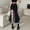 Side Slit Long Black Skirt Women Simple All Match High Waist Bag Hip Skirts Womens Korean Fashion Females Casual Vintage