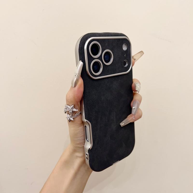 Роскошный Бампер из Замшевой Кожи для iPhone 17 16 15 14 13 12 11 Pro Max Plus Бизнес Матовое Ударопрочное Покрытие Круглая Крышка