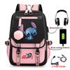 Stitch Backpack for Students Cute Cartoon Laptop Bag with USB Port Fashion Style