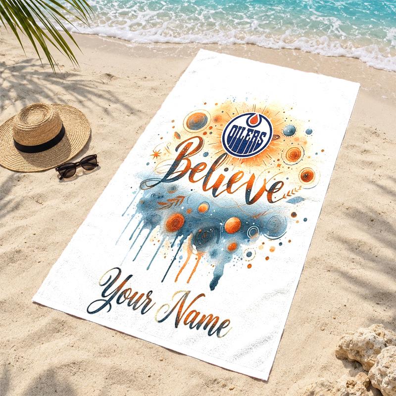 Edmonton Oilers Custom Name Beach towels also serve as bath towels summer essential a musthave for the outdoors the beach and the pool