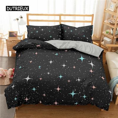 Комплект постельного белья Starry Sky King Size Galaxy Starry Sky Theme Twin Комплект постельного белья для детей-подростков из полиэстера с разноцветными звездами