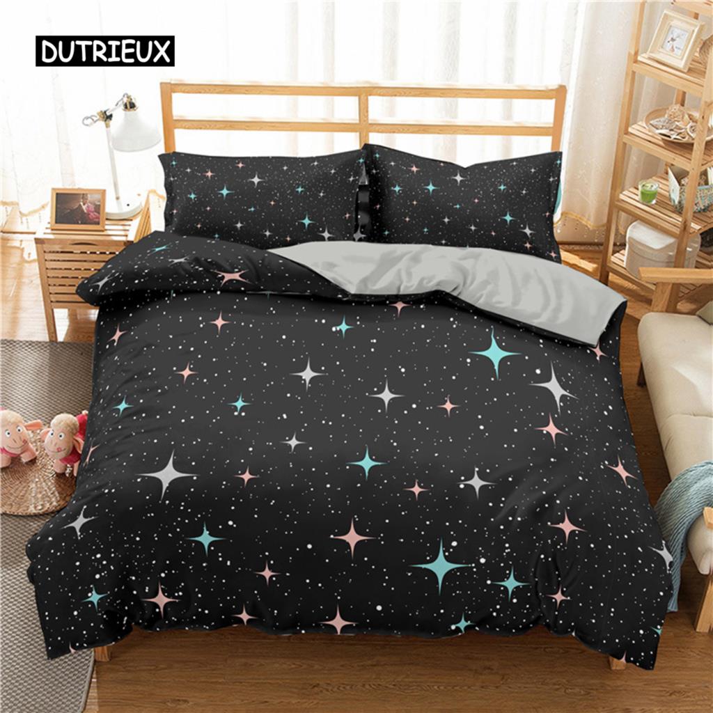 Starry Sky Duvet Cover Set King Size Galaxy Starry Sky Theme Twin Bedding Set for Kids Teen Polyester Colorful Stars Quilt Cover