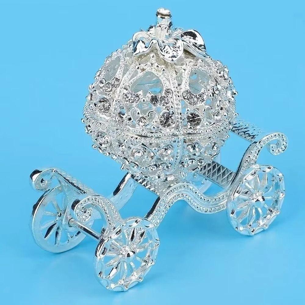 Desktop Ornament Enamel Jewelry Box Rhinestone Crystal Pumpkin Carriage Trinket Box Collectible