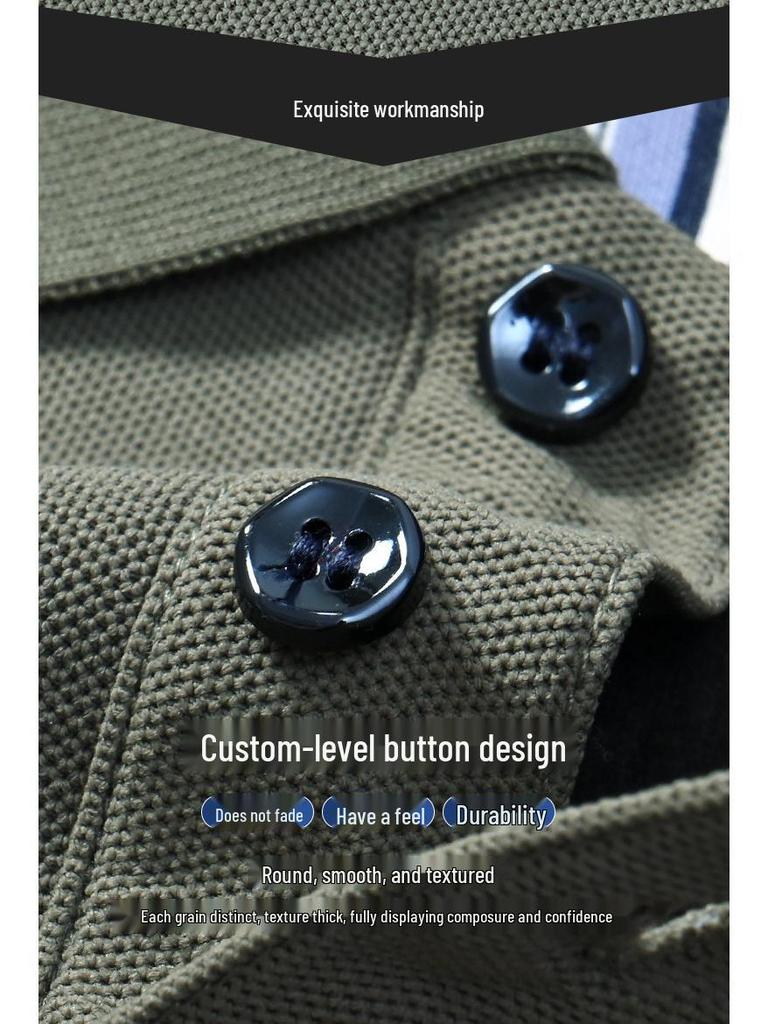 Men's Fleece-Lined Turn-Down Collar Long-Sleeve Polo Shirt - Autumn/Winter Casual Embroidered Warm Top