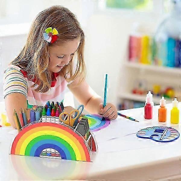 Acrylic Rainbow Pen Holder with 5 Compartments for Kids' Desk Organization