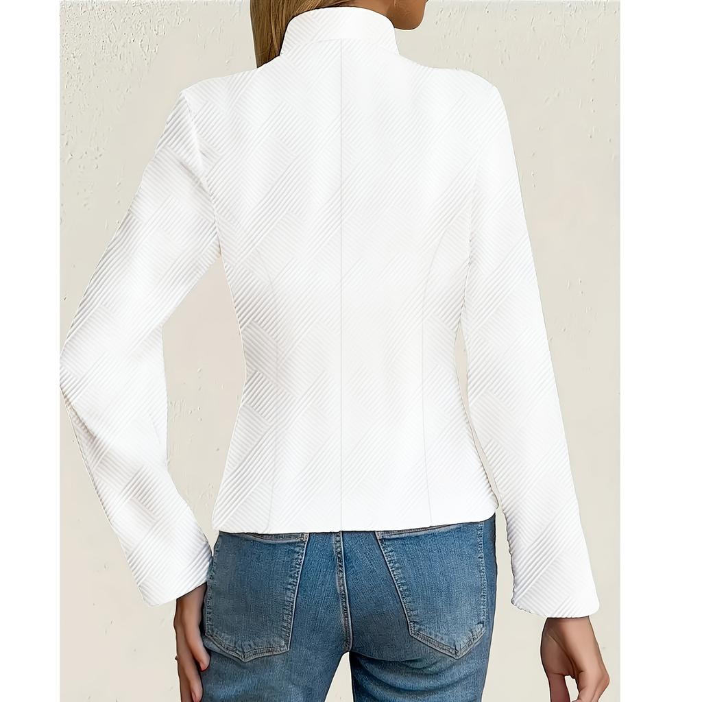 Женский повседневный однотонный приталенный пиджак с воротником на двух пуговицах и скошенными углами, с длинными рукавами