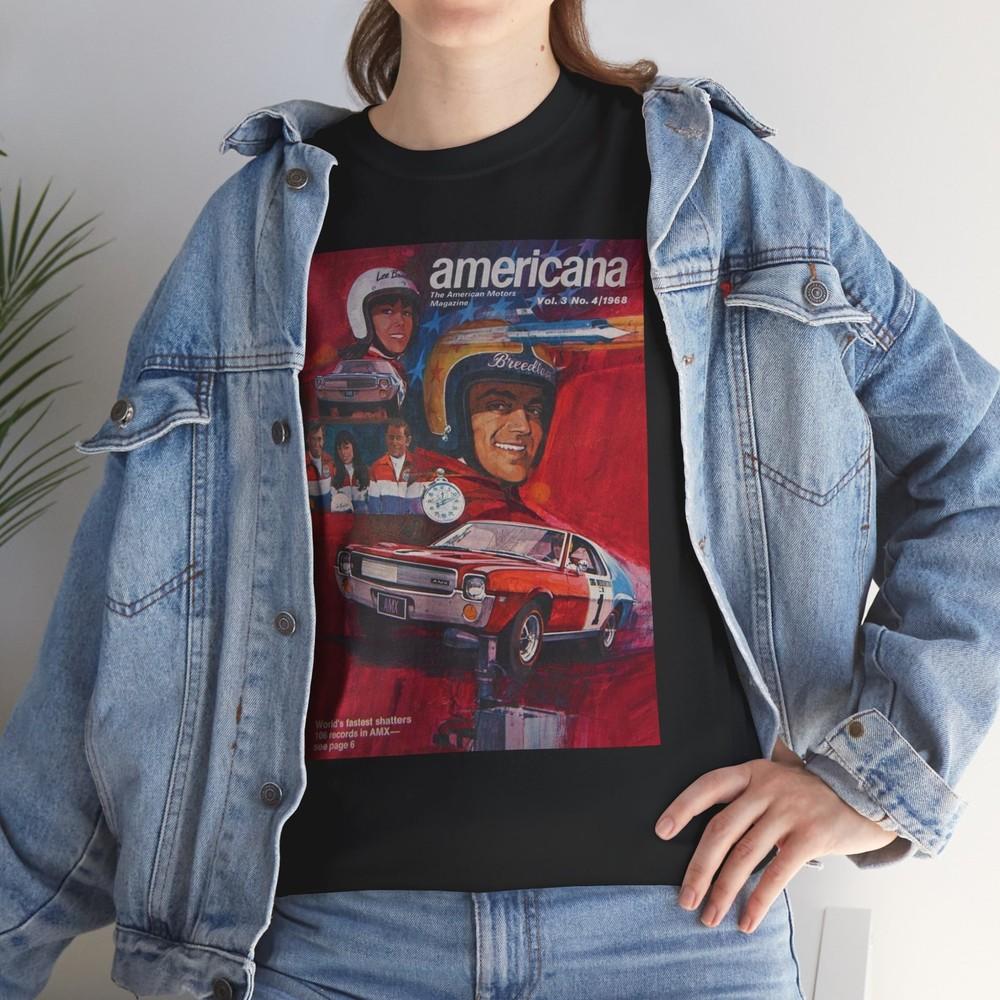 Vintage AMX Red White Blue Race Car Unisex Tee, Magazine Cover Image Shirt,