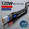 120W Braided Super Flash Type-C Charging Cable for Huawei, Vivo, Oppo, Honor