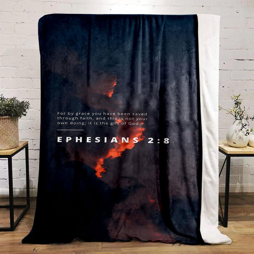 Ephesians 2:8 Scripture Cloud Print Blanket Printed Blanket for Living Room Bed Couch lunch break Soft Cozy Blanket for Friend's festival Gift