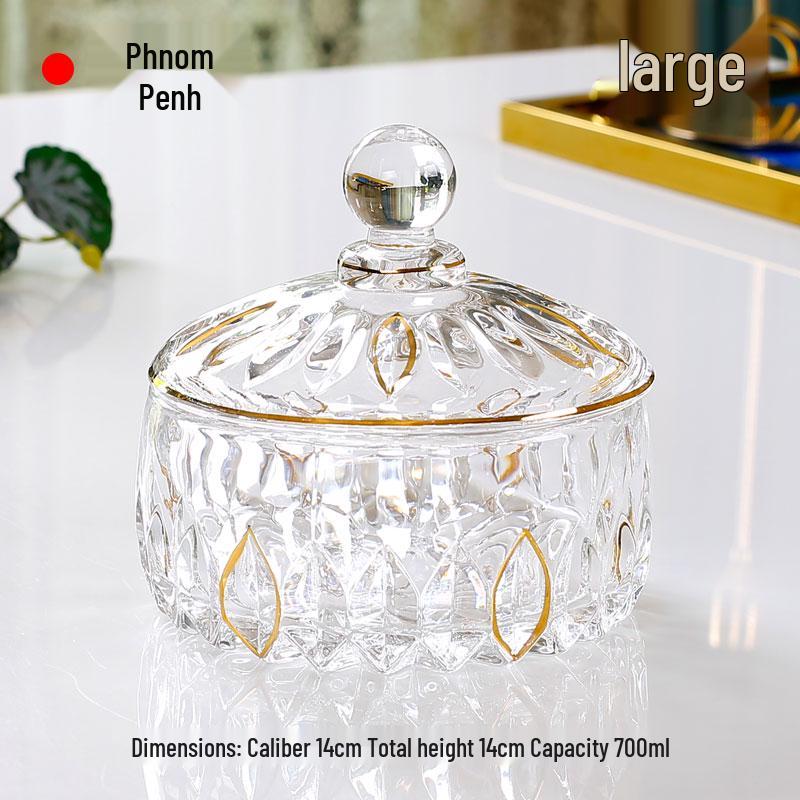 French Luxury Crystal Glass Candy Bowl: Exquisite Transparent Sugar or Jewelry Storage Jar