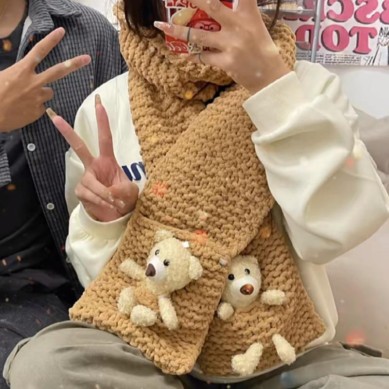 Карманный мишка Вязаный вручную шерстяной шарф Набор для DIY - Самодельный подарок для партнера