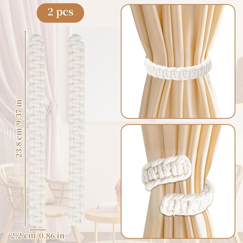 2 Pcak Vintage Braided Curtain Tiebacks, Elegant Rustic Curtain Holdbacks, Burlap Tie Backs for Curta Sheer/Lightweight Drape Home Office Window