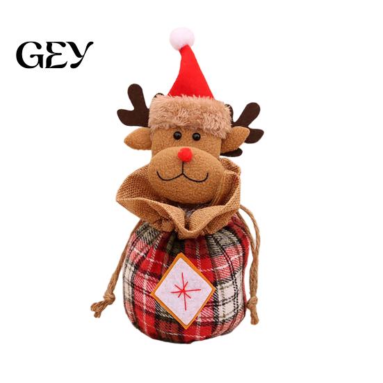 Festive Tabletop Ornament Bags Christmas Drawstring Gift Bag, Small Wrap Bags, 3D Santa Snowman Elk Holiday Treat Doll Candy Storage for Fruits,