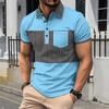 Новая мужская повседневная рубашка ПОЛО с карманом, на пуговицах, с длинной планкой, лацканами, в полоску, с цветовой блокировкой, футболка