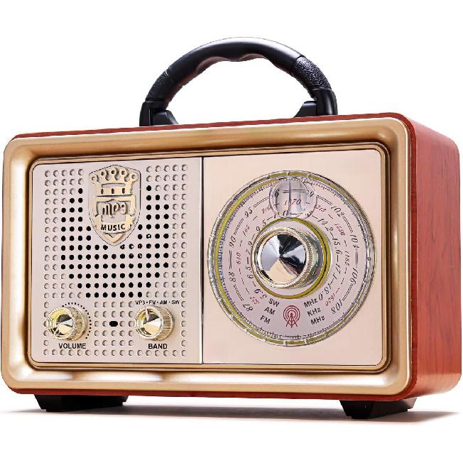 Ретро-радио AM/FM/SW с Bluetooth, 3 варианта питания, корпус с эффектом дерева, 5-ваттный динамик с улучшенными басами, поддержка USB/TF/AUX