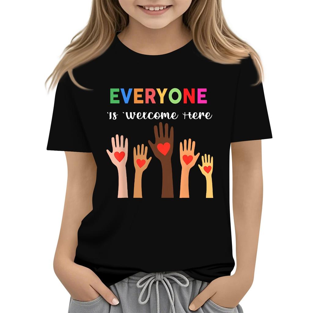 Children's Printed Short Sleeved Round Neck Casual Comfortable Loose Lightweight Top