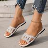 Summer Sandals for Women Flat Sandal Sparkle Rhinestone Slide Trendy Women's Beach Sparkly Dressy Slip On Bling Casual Shoes
