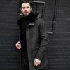 Long Jacket Fur Integrated Suede Jacket Multi-button Hooded Men's Coat