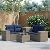 Sofa Set 6 Pieces Gray and Navy Blue Poly Rattan and Steel