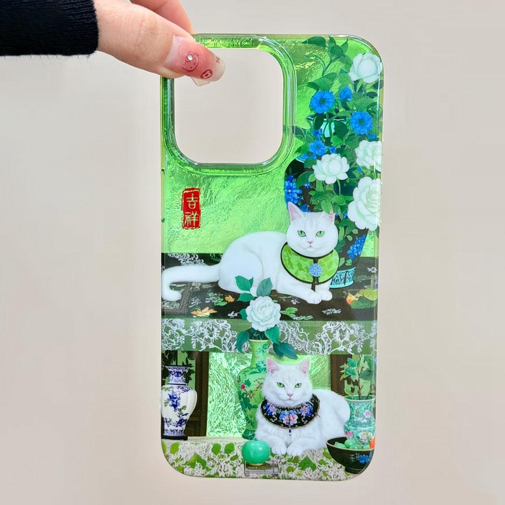 Cute Cat Flower Vortex Pattern Women Phone Case for Iphone 16 15 14 7 8 Plus 13 11 12 Pro Max X XS XR SE 2022 2020 16e 10 Cover