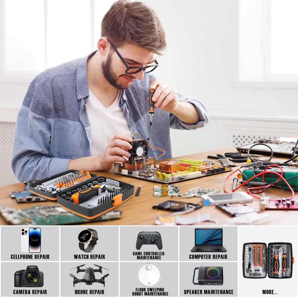 Ratchet Screwdriver 68 In 1 Socket Set and Magnetic Screwdriver Bit Set for Computer/Bike/Car/Electronics Maintenance