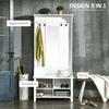 Standing Coat Rack with Mirror Shoe Rack 4 Hooks Wood 80x40x170cm White