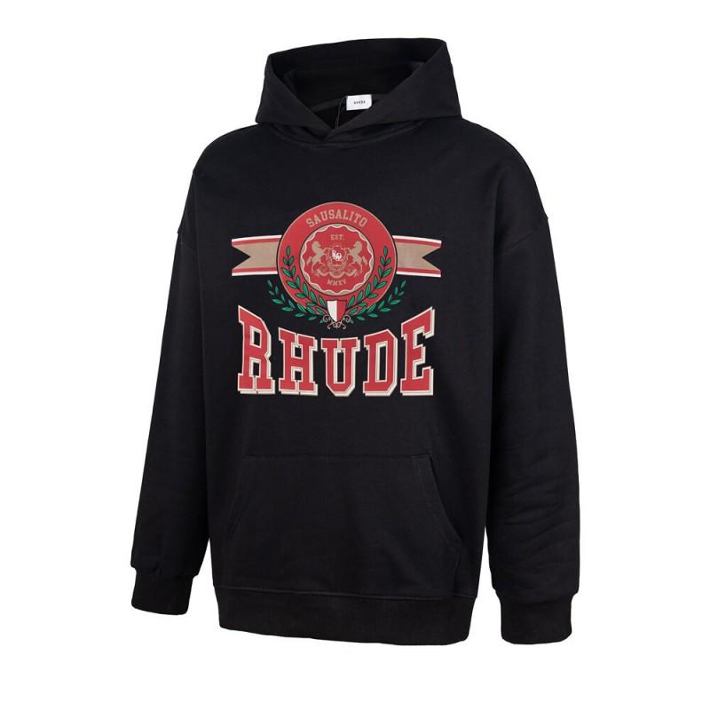 RHUDE Letter Print Street Hoodie Loose Fit Casual Sweatshirt Men Women