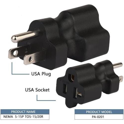 Tekit 5-15P To 5-15R & 5-20R, 15-Amp Household AC Plug To 20-Amp T-Blade Power Adapter; Nema 5-15P To 5-15R/5-20R 20-Amp Comb AC Adapter (5-15P To 5-1