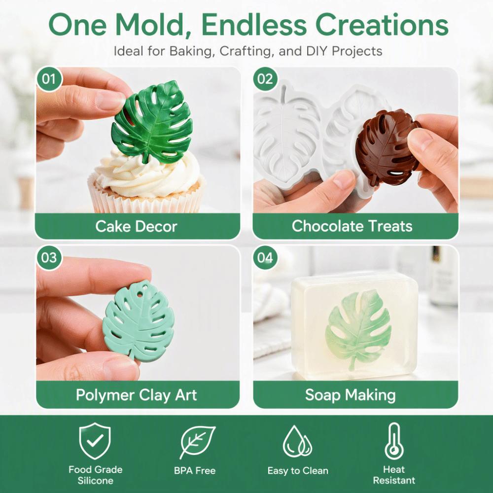 Food Grade Silicone Monstera Leaf Mold Non Stick Cake Decorating Mold Chocolate Fondant Candy