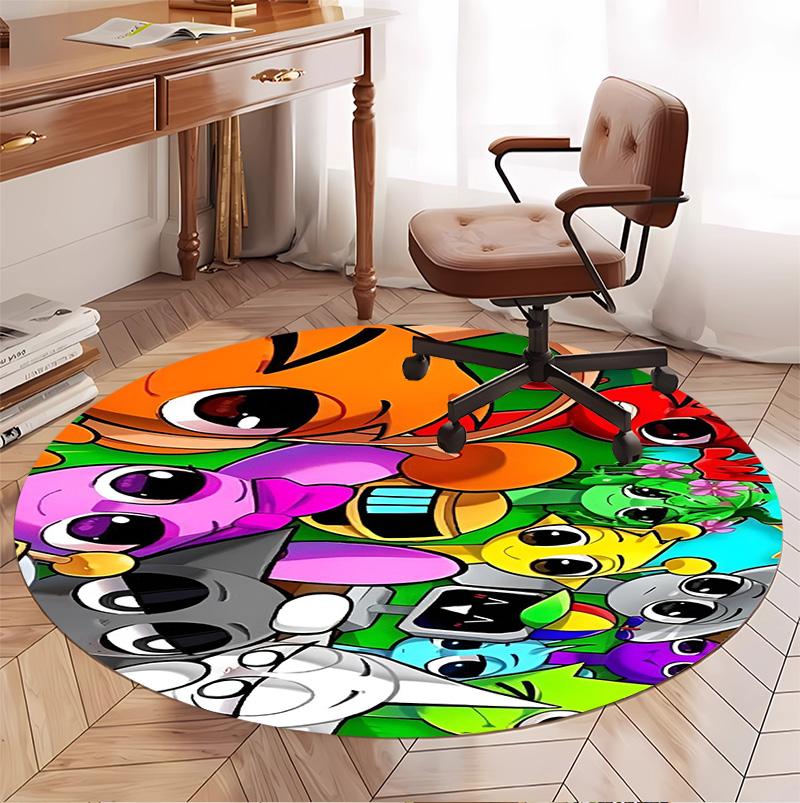 Sprunki Game Pattern Round Rug, Indoor/Outdoor Mat, for Picnic, Gameroom, Bedroom, Office, Living Room, Home Decor Carpet, Birthday Gift