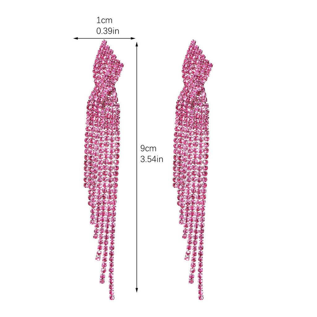Temperament Luxury Super Flash Rhinestone Long Tassel Earrings Fashion Hundred Match Earrings Women's Earrings 1 Pair