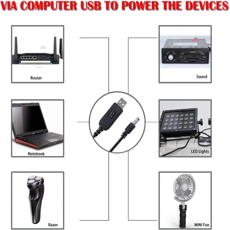 Кабель-коннектор WiFi to Power Bank 5.5*2.1мм DC 5В на 9/12В USB Кабель Повышающий преобразователь для WiFi устройств