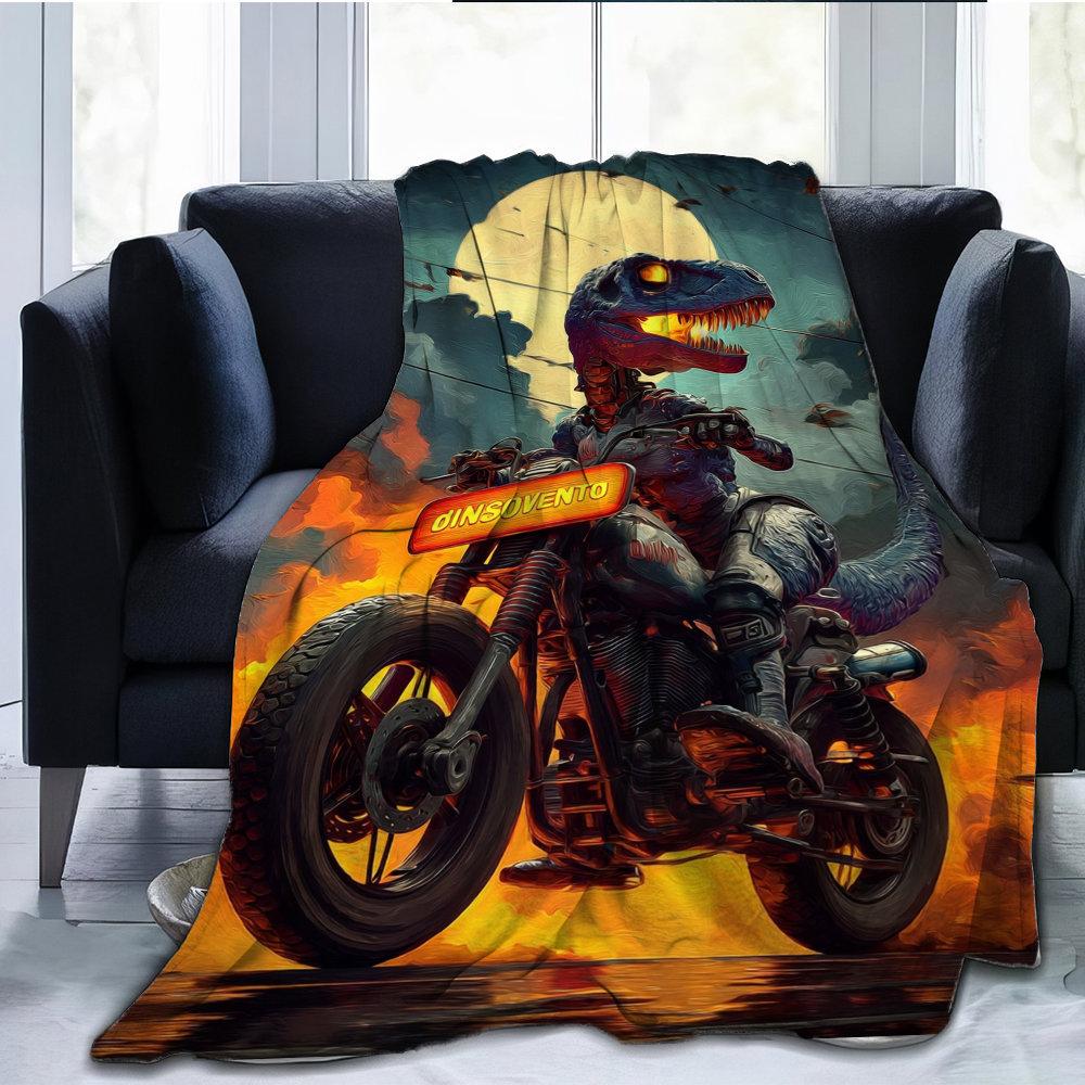Cyberpunk dinosaur knight Flannel printed blanket suitable for all seasons suitable for living room office sofa and travel