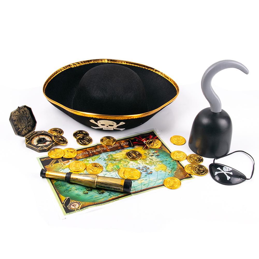 Детский пиратский капитан, костюм для косплея, реквизит, пиратская повязка на глаз, крюк, монеты, телескоп, детские сувениры, подарочная игрушка, пиратская вечеринка на Хэллоуин