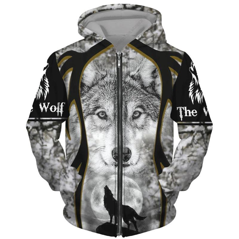 Wolf 3d Printed Hoodie Men/women Harajuku Fashion Jacket with Zipper