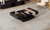 70*70*39cm Square Living Room Table, Extendable Coffee Table with Hidden Storage, Color Block Design Tea Table, High Gloss Side Table, Black, MDF