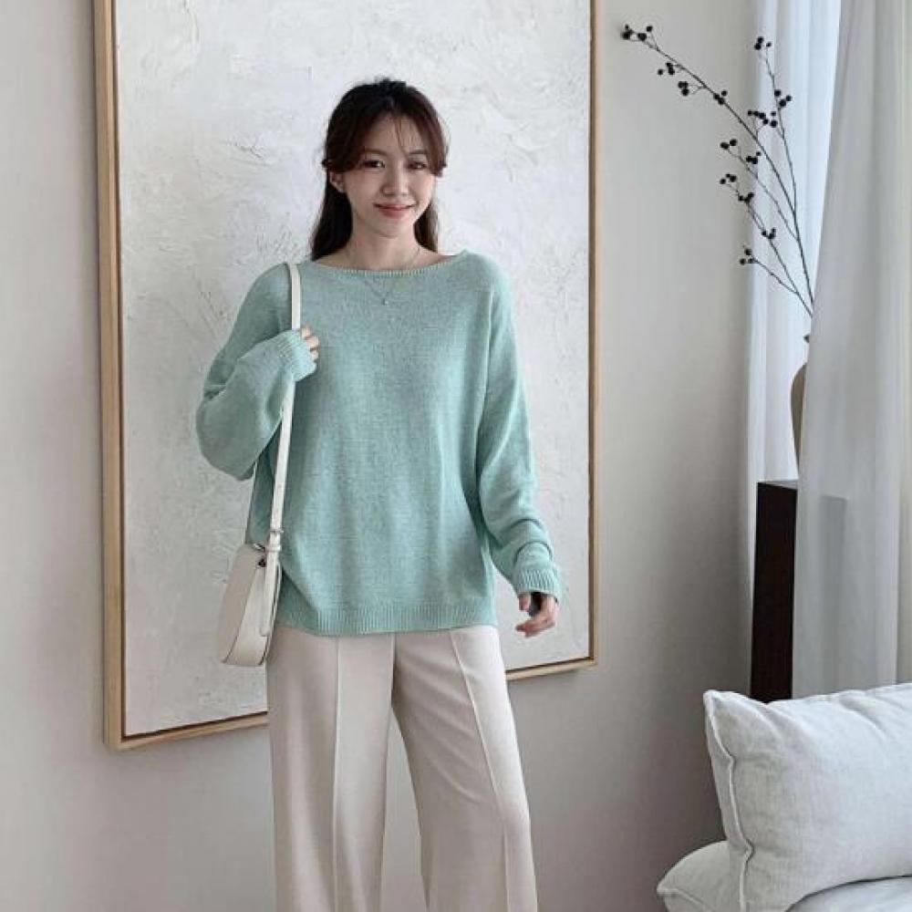 New Arrivals Open Run Women Loose Fit Drop Shoulder Boat Neck Long Sleeve Knit