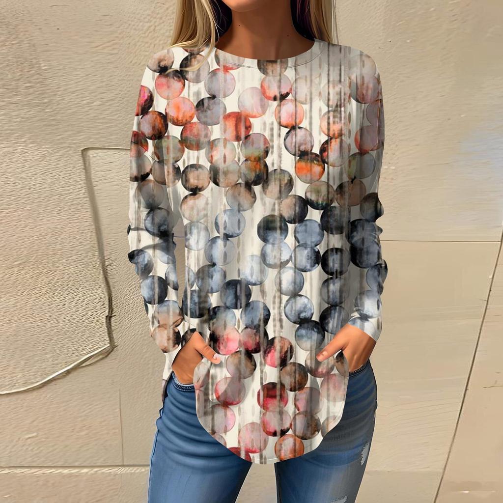 Футболки для женщин, осенний повседневный модный топ с длинным рукавом, пуловер с принтом, топ