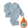 1-9 Years Kids Solid Color Warm Long Underwear Set Long Sleeve Top and Pants Pajama Set