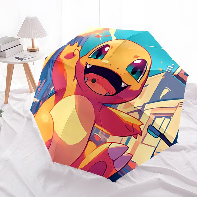 1 шт. Зонт-автомат Pokemon Charmander - Компактный, 8 ребер, Прочный пластик и железо, Легкий для уличного ежедневного использования, a0929216