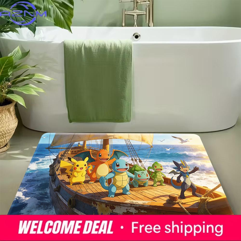 Pokemon Sailboat Adventure Print Doormat Non-Slip Absorbent Floor Mat for Indoor Entrance Home Decor
