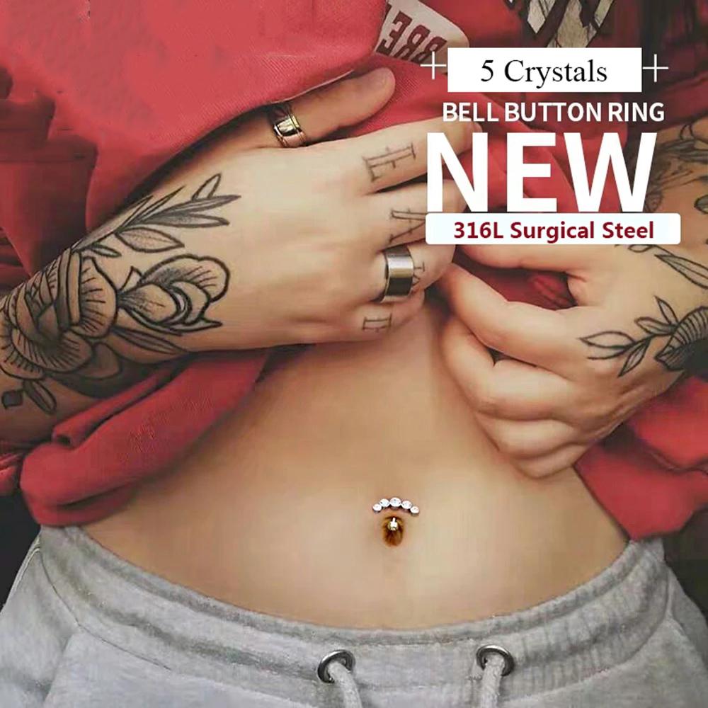 Party Bar 316L Surgical Steel Gifts Women Body Jewelry Belly Button Ring Crystal Curved Navel Ring