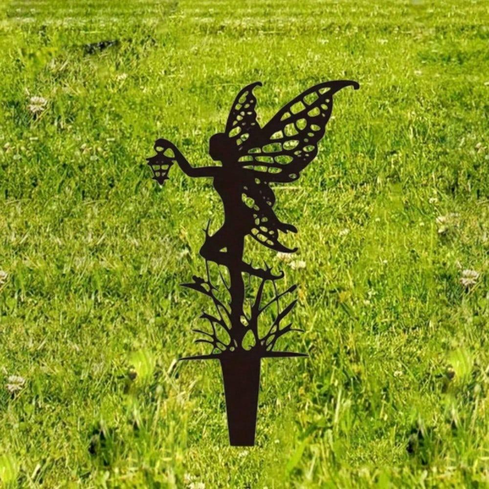 Rustic Black Metal Dancing Fairy Garden Stake Ornamental Yard Art Creative Outdoor Decor for Lawn Patio Halloween Party