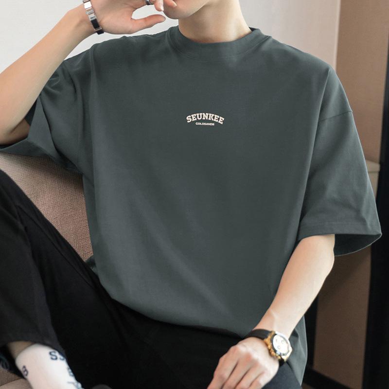 Мужская летняя футболка из тяжелого чистого хлопка с круглым вырезом, 260 г, с коротким рукавом, свободного кроя