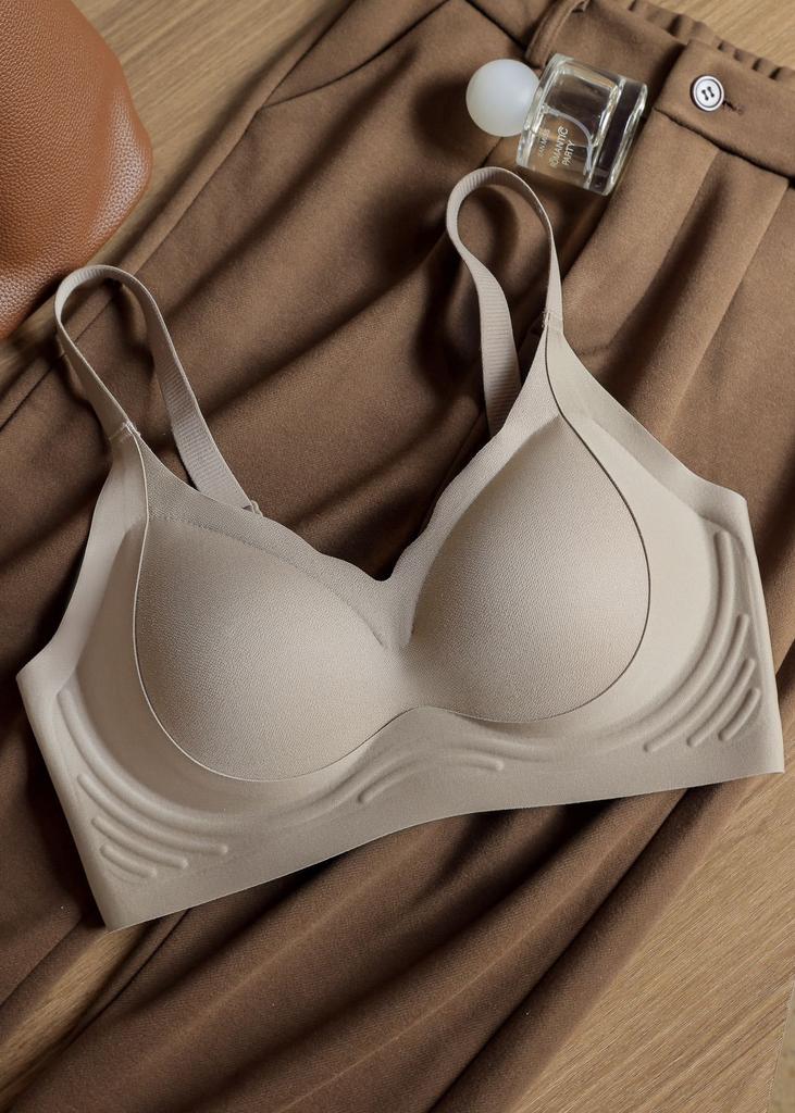 Traceless underwear women's no steel ring upper support integrated fixed cup comfortable D three-dimensional shaping pull gather bra