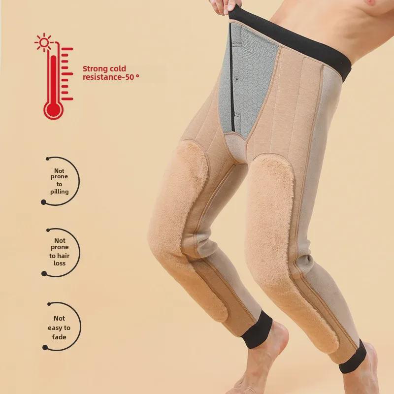 Мужские шерстяные флисовые брюки с высокой талией и наколенниками, очень толстые и теплые, идеально подходят для людей среднего и пожилого возраста.