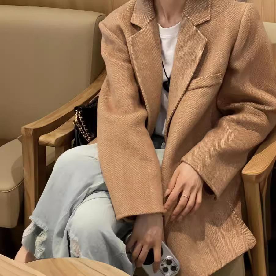 Daily Commuter Suit Short Double-sided Wool Coat Coat Autumn and Winter Loose Women's Character Pattern