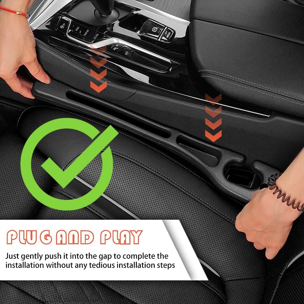 2PCS Car Seat Gap Filler Organizer With Storage Slots,Upgraded Car Gap Filler For Storing Phones,Keys,Items,Plug & Play No Drop Seat Guard For Cars